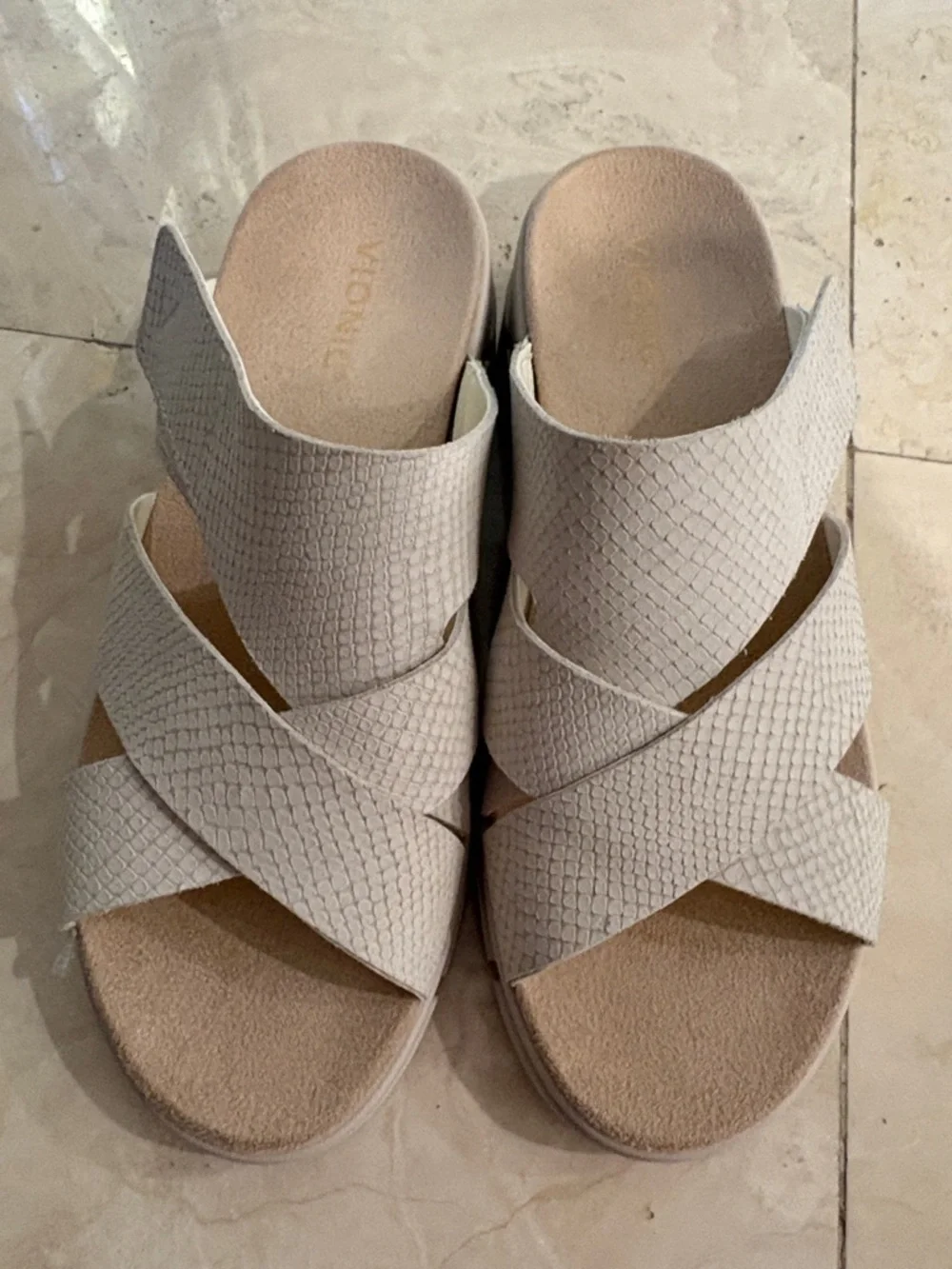 Vionic Uptown Sunset Ivory Crisscross Slide Sandals - Picture 6 of 8